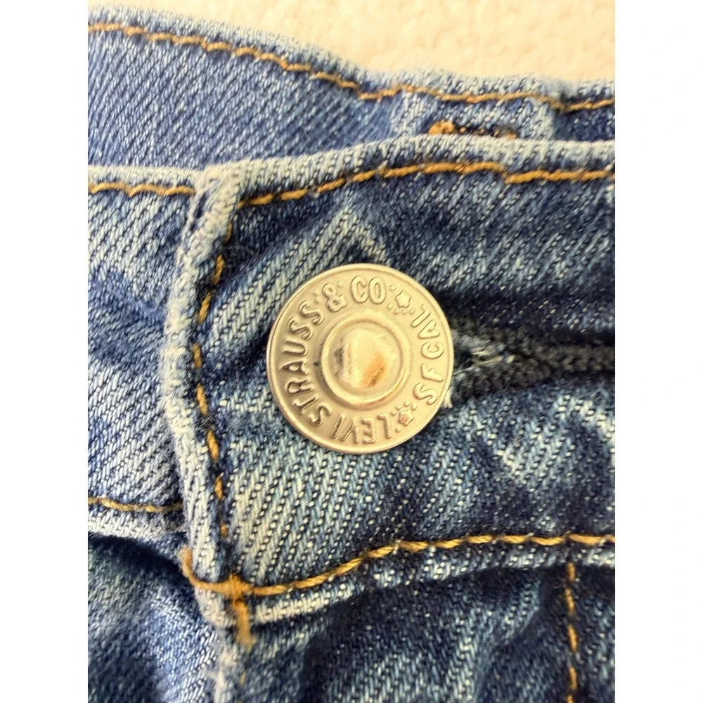 Levis Premium Big E Straight Leg Jeans Medium Wash Blue Denim Mens stained